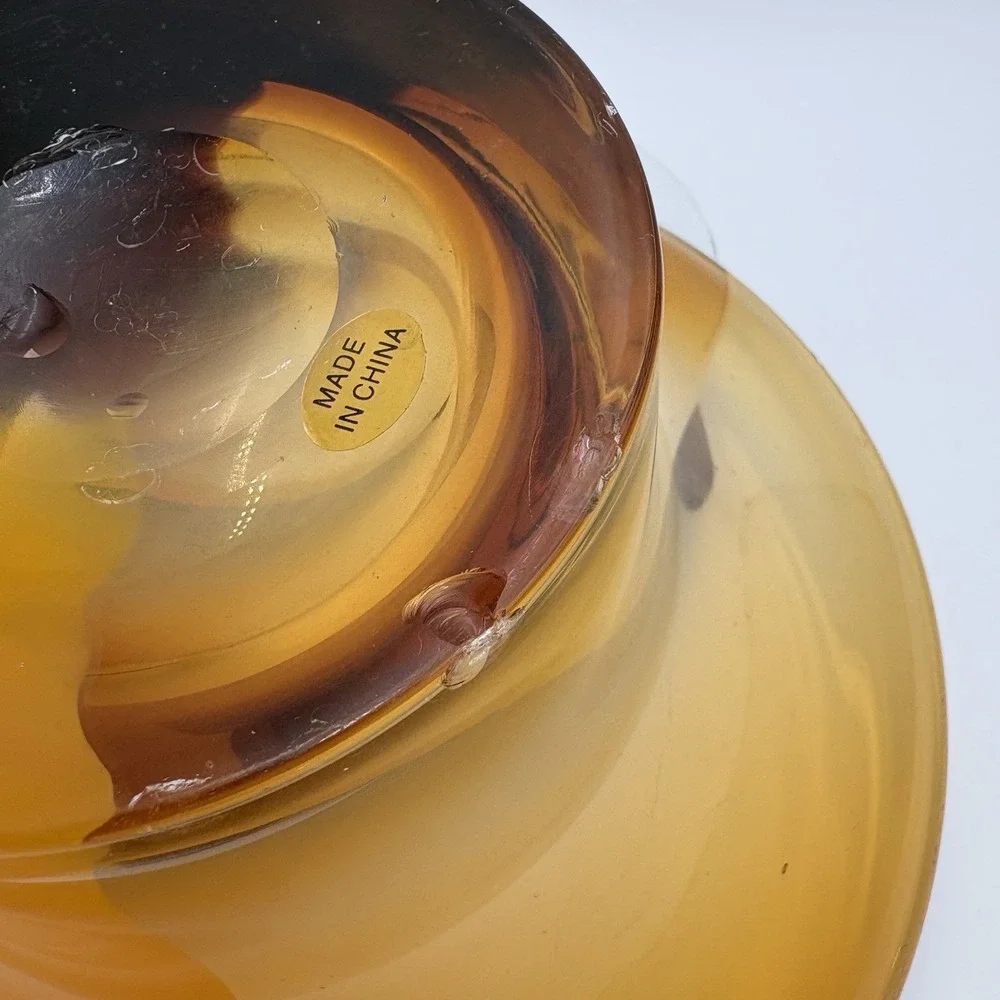 Vintage 1970s Teleflora Tri-color‎ Orange Amber Purple Handblown Glass Bowl Vase
